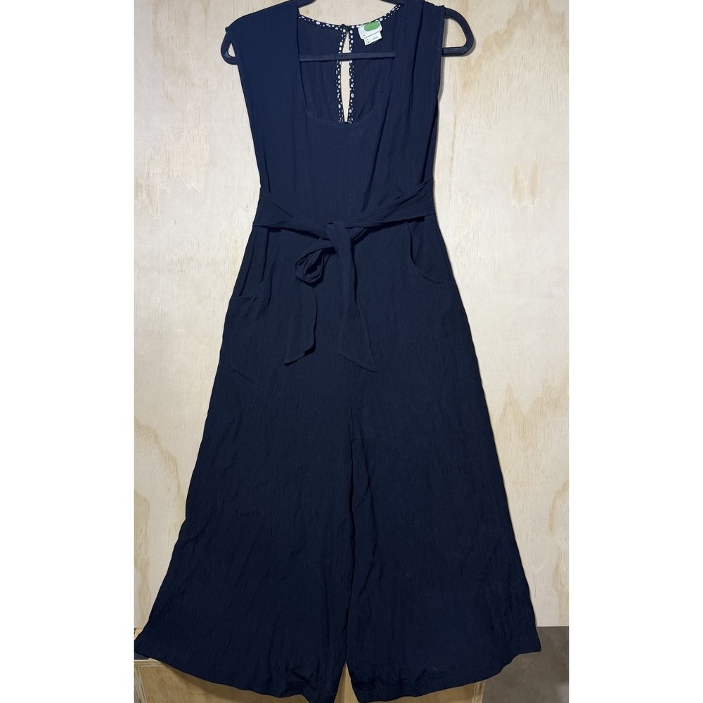 Anthropologie Wide Leg Jumpsuit Womens US 4 Black Boho Tie Waist Romper
